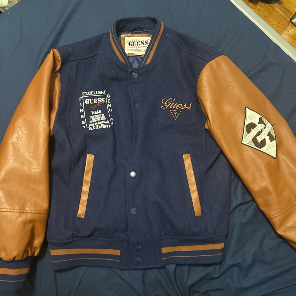 Guess Blue and Brown Varsity Jacket